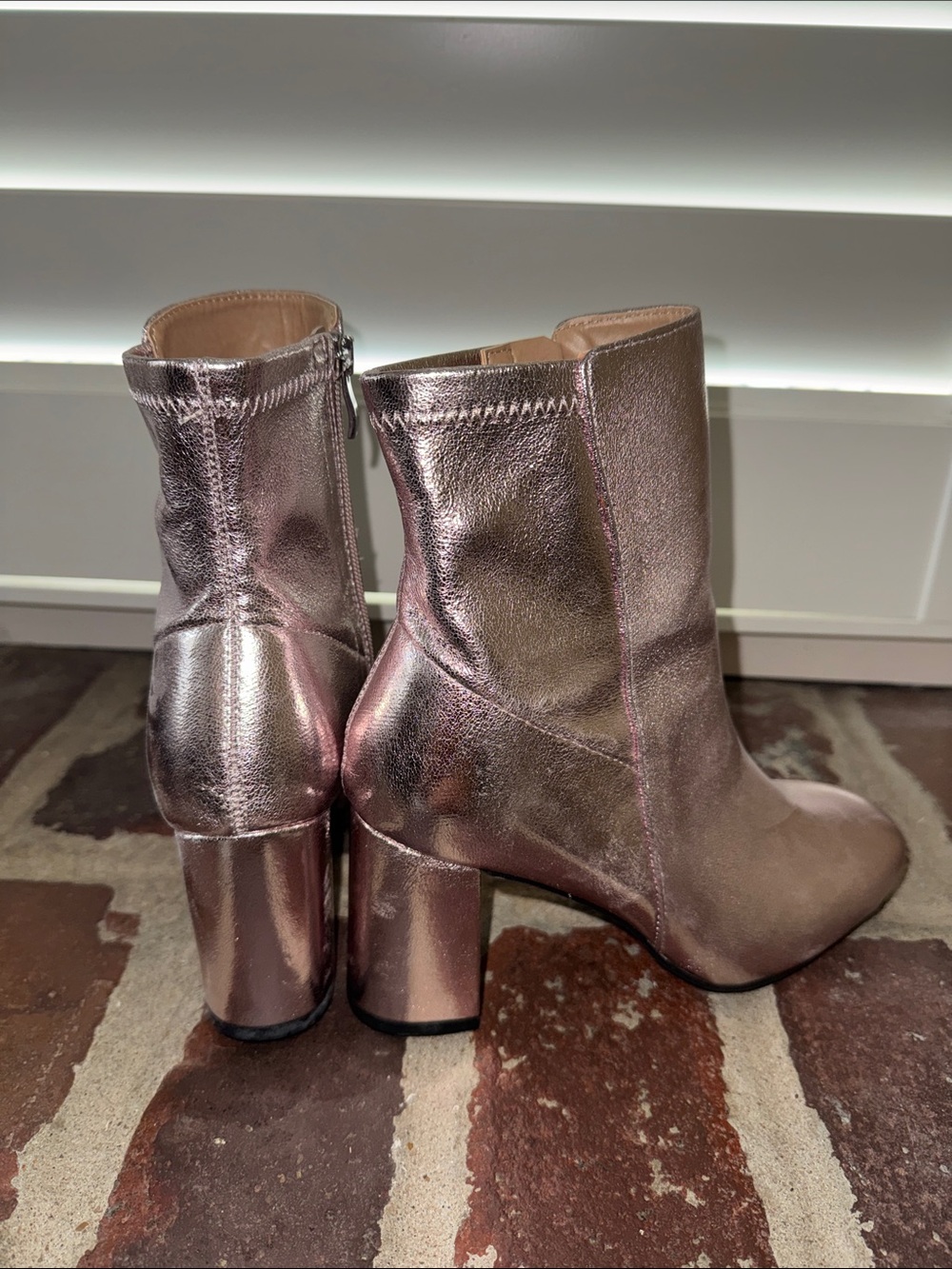 Altar'd State Metallic Rose Pink Ankle Booties with Block Heel